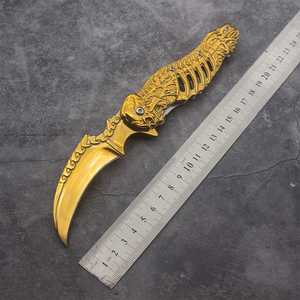 มีดคารัมบิตพับได้ไทเทเนียมสีทอง ใบมีดเหล็กกล้าไร้สนิม 3Cr13 ด้ามจับลายโครงกระดูก 3 มิติ สำหรับพกพา ทำกิจกรรมกลางแจ้ง DIY OEM - Product Image 6