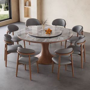 Table à manger ronde en bois de frêne de style vintage avec plateau rotatif pour petits appartements et usage domestique - Product Image 1