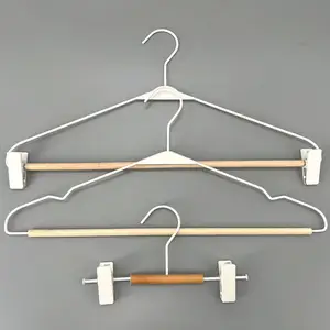 New Design Wide Shoulder Coat Hang Pants Towels Wide Scarves Metal Hangers Set With Wood Bar