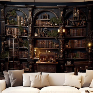 Nuovo Design gotico scuro libro d'arte medievale accademico retrò biblioteca sfondo libreria arazzo per studio in aula - Product Image 3