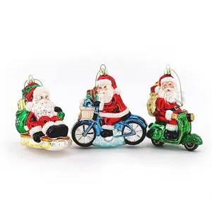 A Colorful Santa Riding Snow car Bicycle Motorcycle Hanging Decoration Christmas Tree Decoration glass Santa