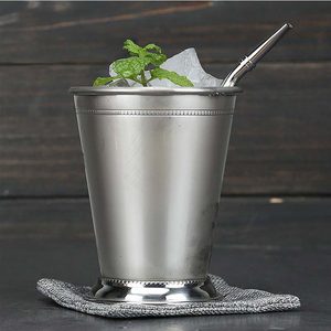 Vaso de acero inoxidable para Mint Julep, vaso de cóctel vintage de metal con borde perlado, vaso para beber Moscow Mule para bar o fiesta. - Product Image 2