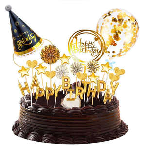 Set Personalizzato per Decorazione <span class=keywords><strong>Torta</strong></span> in Oro Rosa con Fiori di Carta, Palloncini, Inserti per Biglietti e Topper per Candela in Acrilico 'Buon Compleanno' - Product Image 1