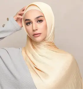原动力穆斯林女孩头巾围巾高级缎褶头穿伊斯兰穆斯林围巾马来西亚女孩头巾穆斯林