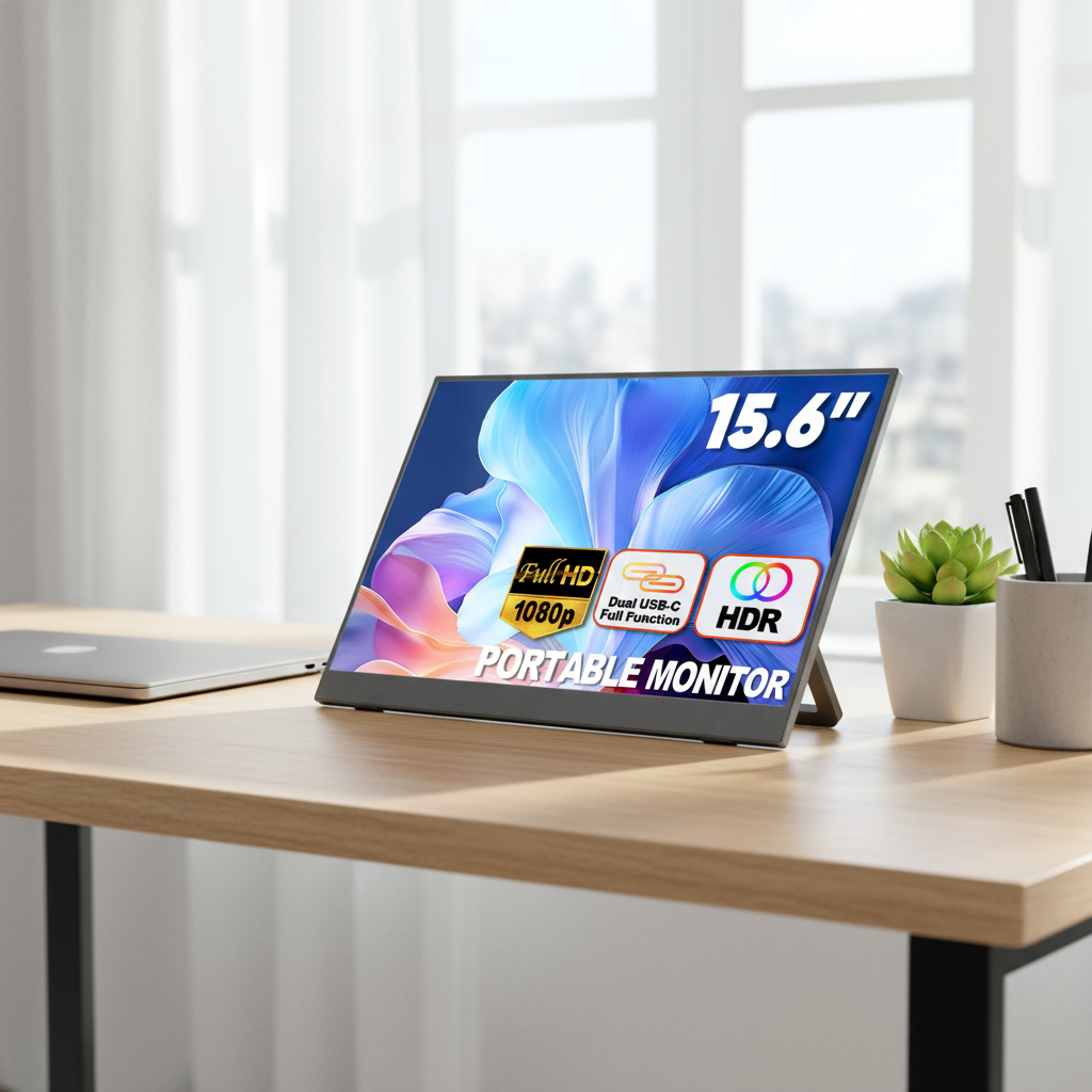 Écran Portable 15,6″ FHD 1080P IPS – Double Haut-Parleur & Support Réglable