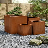 Kotak Penanam Luar Ruangan Persegi Panjang dari Baja Corten, Pot Tanam Berlapis Epoksi, Desain Pedesaan Modern, untuk Kebun Komersial