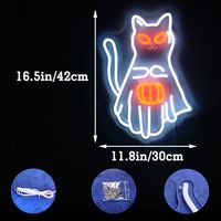 Großhandel Halloween Katze Kürbis LED Neon-Schild Lustige Weiße Katze Jack-o'-lantern Wandleuchte Party Heim Halloween Festival Dekoration
