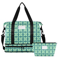 2 sacs de voyage en nylon à fermeture éclair, personnalisés avec motif floral Ulu d'Hawaï, sacs de week-end, sacs de sport avec compartiment pour chaussures