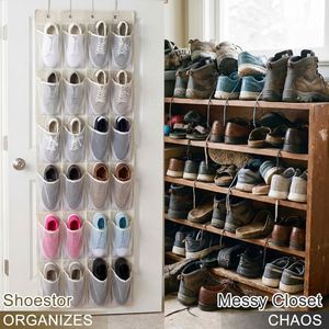 Over the Door Hanging Shoe Organizer with 24 Large Breathable Mesh <b>Pockets</b> Space Saving Closet Storage Organizer Holder - Product Image 6