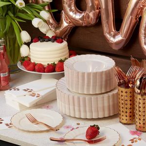Assiettes en plastique festonnées ivoire <span class=keywords><strong>pour</strong></span> fête - Assiettes en plastique jetables résistantes - Assiettes jetables haut <span class=keywords><strong>de</strong></span> gamme <span class=keywords><strong>pour</strong></span> mariage - Product Image 3