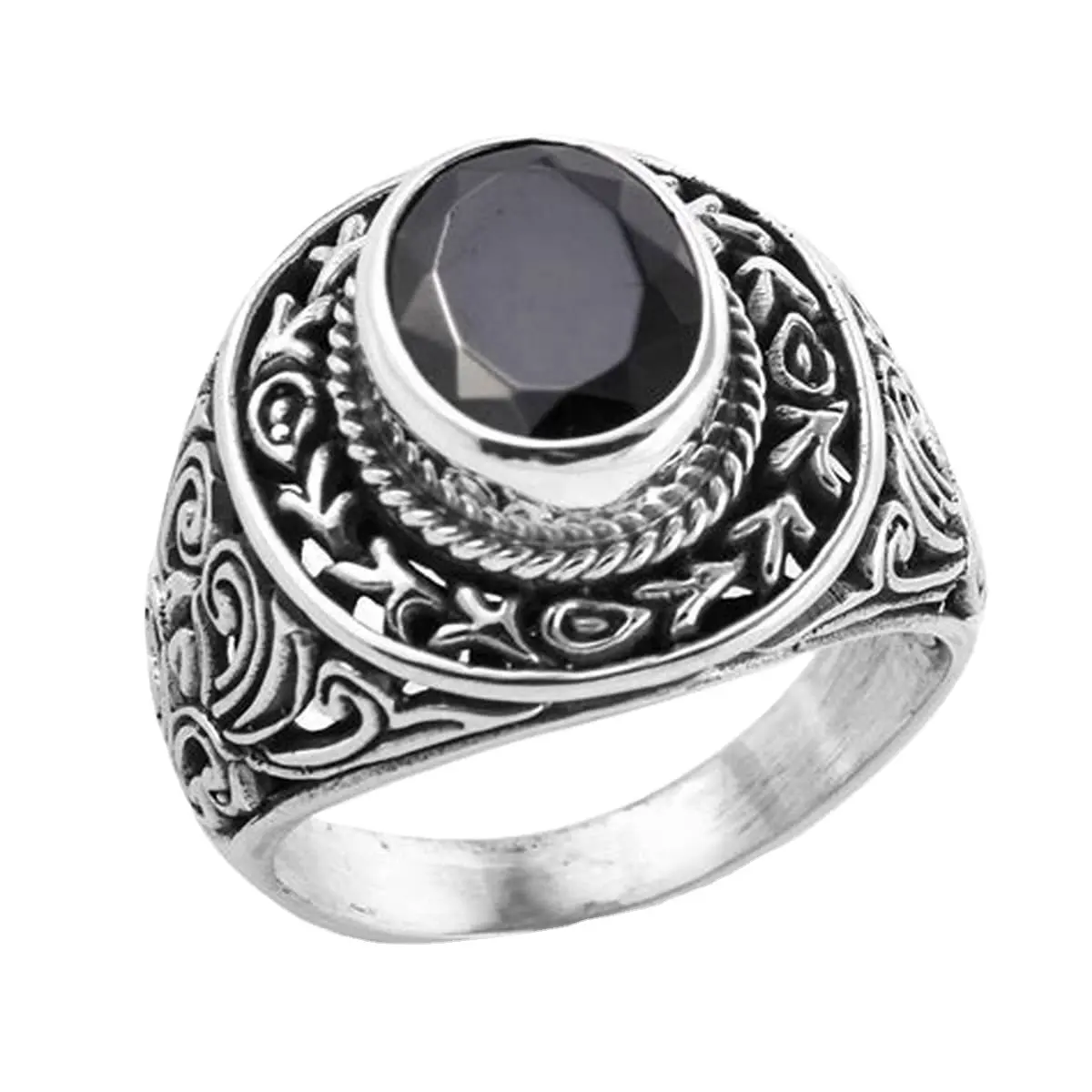 Anillo de plata de primera ley con piedra para hombre, sortija, plata esterlina 925, Onyx, Turquía