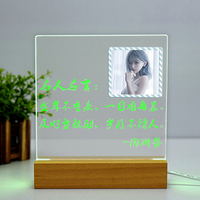Mini base de lumière en bois LED avec tableau d'affichage effaçable en verre acrylique blanc transparent pour décor de salon 3D