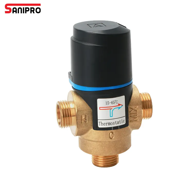 SANIPRO อุปกรณ์ทําความร้อนใต้พื้น G1/2 Thermostatic 3 Way หม้อไอน้ําวาล์วผสมทองเหลืองสําหรับห้องน้ําระบบฝักบัวอาบน้ํา