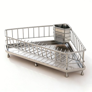 Égouttoir à vaisselle d'angle triangulaire en acier inoxydable XDRD pour comptoir de <span class=keywords><strong>cuisine</strong></span> avec porte-ustensiles et bac de récupération des eaux - Product Image 2