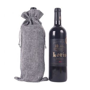 Sacs d'emballage pour vin en lin plissé écologiques personnalisés, ensemble de sacs cadeaux en lin brut, imprimables - Product Image 1