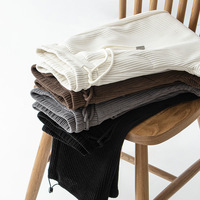 Pantalon de jogging en velours côtelé gris rétro japonais à jambe large et droite, drapé lourd, brun foncé, pour homme