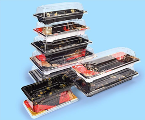 Conteneur d'emballage alimentaire en PET noir carré/rectangulaire jetable de haute qualité avec motif personnalisé pour les sushis et les sandwichs - Product Image 5