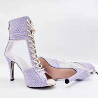 Bottines de danse à talon aiguille personnalisées en peau de serpent à bout ouvert et lacets pour femmes, chaussures de danse salsa, bachata, jazz