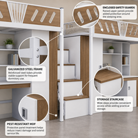 Lit superposé double en métal au design contemporain avec bureau, armoire et étagère intégrés pour dortoir scolaire, appartement, mobilier
