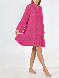 Nouvelle Robe Décontractée Ample en Coton Grande Taille Brodé à Manches Cloche et Col en V Longueur Genou - Printemps Été Automne 2026 - Product Image 5