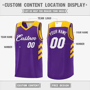 Camiseta de Baloncesto Personalizada Reversible de Doble Cara en Morado y Amarillo - Product Image 3
