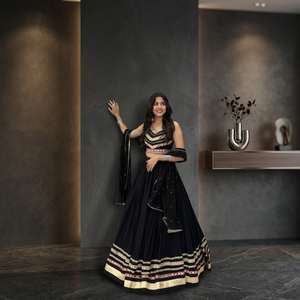 IPPAI Black Embroidered Cotton <b>Lehenga</b> Choli Set <b>Women</b> Traditional Indian Wedding Dress Floor-Length Ethnic Wear Quick Dry - Product Image 2