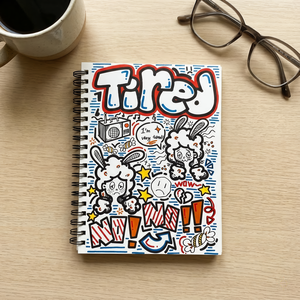 Carnet à spirale style dessin animé et gribouillage, pages lignées, couverture rétro, papeterie étudiante ; carnet personnalisé avec logo. - Product Image 4