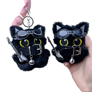 Plush Toy Keychain Hot Selling Cartoon Cute Plush Keychain Lucky Cat Punk Guitar Gift Soft Custom Plush Keychain Manufacturer