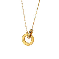 Collier à anneaux entrelacés pour femme, pendentif en zircon doré, cœur gravé, étincelant, élégant, chic, bijou cadeau pour un usage quotidien