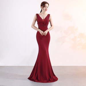 1260-1 #   Vestido <span class=keywords><strong>de</strong></span> <span class=keywords><strong>Noche</strong></span> para Mujer, Nuevo, Sexy, Estilo Socialité, Cola <span class=keywords><strong>de</strong></span> Pez, Largo, Elegante, Entallado, Escote en V - Product Image 3