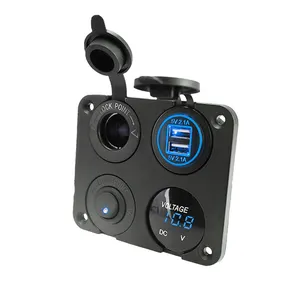 Panel de enchufe de cargador 4 en 1, toma de corriente de cargador USB dual de 12V 4.2A, voltímetro LED y toma de encendedor de cigarrillos