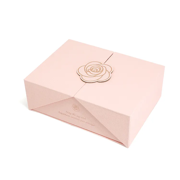 Caja rígida popular con caja de regalo Rosa abierta de doble puerta con caja de cartón reciclable de diseño rosa para regalo de boda