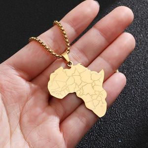 Collares con colgante de mapa de África DE PAÍS DE ACERO INOXIDABLE estilo hip-hop de alta calidad, joyería de Color dorado para mujeres y hombres - Product Image 1