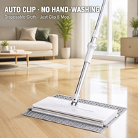 Serpillère à clipser grande taille avec manche télescopique en acier inoxydable pour usage domestique, jetable, sans lavage à la main, serpillère plate