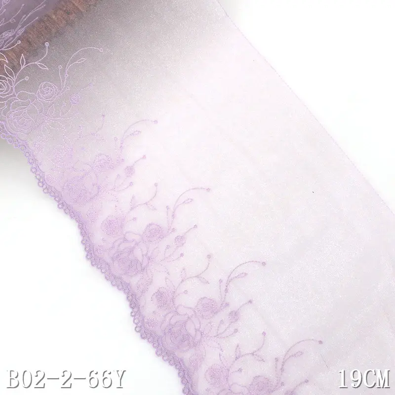 19cm breites lila Netz einseitig zarte Lavendel Rose Blume Home Textil Stickerei Stoff Spitze