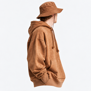 Sweat à capuche oversize pour homme, couleur unie, en molleton, décontracté, pour l'automne, assorti à un pantalon en velours côtelé marron 100% coton - Product Image 3