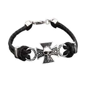 Cross <b>Leather</b> <b>Bracelet</b> For Men Skull Pendant Black Braided Woven Jewelry Everyday Wear - Product Image 5