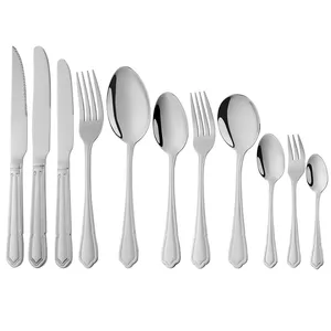 थोक थोक चांदी के बर्तन रेस्तरां होटल चाकू चम्मच कांटा कस्टम Flatware चांदी सोना स्टेनलेस स्टील कटलरी सेट