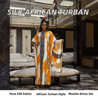 Vêtements africains en soie tissée, turbans africains, robe longue de printemps pour femmes musulmanes avec manches chauve-souris et foulard, vêtements africains