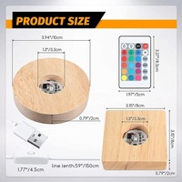 Base de Madera Sólida Cuadrada o Redonda para Lámpara LED, Base Luminosa para Luz Nocturna de Cristal DIY, USB 1.5M con Control Remoto