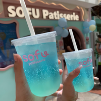 Gelas Togo PET Transparan Sekali Pakai Tanpa Sedotan dengan Tutup, 10 oz, Dasar Bulat, 50 Buah, untuk Kopi, Smoothie, Pesta, dan Katering