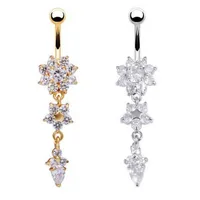 Bling cristal strass ventre anneau or et argent acier inoxydable nombril bijoux glamour mariage et fête Piercing pour les femmes
