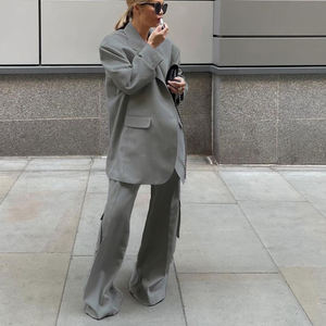 2025 <span class=keywords><strong>donna</strong></span> primavera autunno grigio abiti <span class=keywords><strong>Cargo</strong></span> pantaloni e giacca pantalone da <span class=keywords><strong>donna</strong></span> Casual - Product Image 2