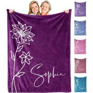 Manta de Franela Personalizada KUKULIKI, Moderna, Lavable a Máquina, con Nombre y Diseño Floral, Regalo para Mamá, Rectangular - Product Image 1