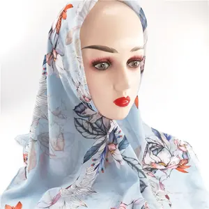 Hot sale cheap muffler printed chiffon hijab square scarves fashion Muslim headscarf for women