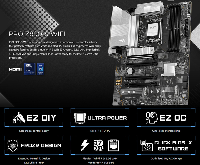 Wholesale Pro Z890-S WiFi Motherboard ATX DDR5 256GB Dp Thunderbolt4 Four Channels PCIe 5.0 Gaming PC for Bulk Orders