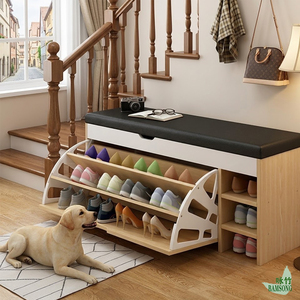 Banco <span class=keywords><strong>zapatero</strong></span> arqueado con soporte reforzado abatible, estilo nórdico moderno, banco de almacenamiento para pasillo, para exhibir zapatos y artículos diversos - Product Image 1