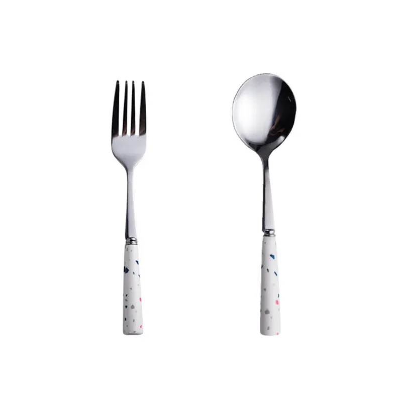Cao Số Lượng Thép Không Gỉ Flatware Fork Spoon Với Xử Lý Gốm