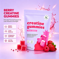 Gummies de créatine monohydrate à marque privée, 5g par portion, saveur baies, végétaliennes, supplément nutritionnel sportif