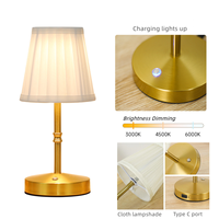 Lampe de table en métal sans fil portable, alimentée par batterie, lampe de lecture en tissu, lampe de bureau à intensité variable, salle à manger, chevet